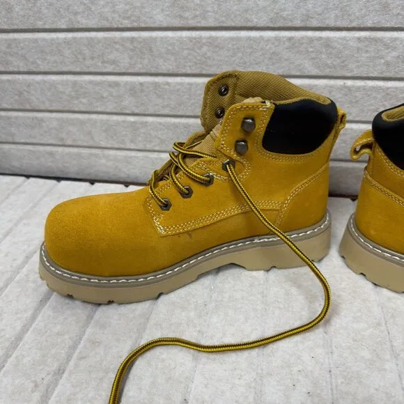 Brahma Steel Toe Work Boots Yellow Duck Suede &amp; Rubber Non-Slip Sole 7