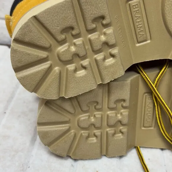Brahma Steel Toe Work Boots Yellow Duck Suede &amp; Rubber Non-Slip Sole 7