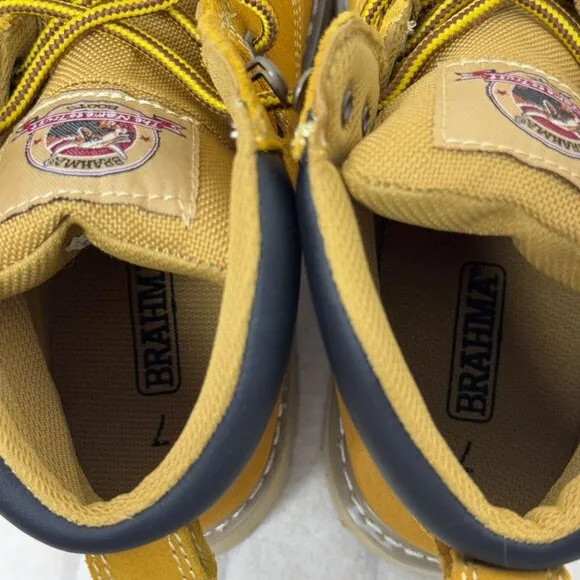 Brahma Steel Toe Work Boots Yellow Duck Suede &amp; Rubber Non-Slip Sole 7