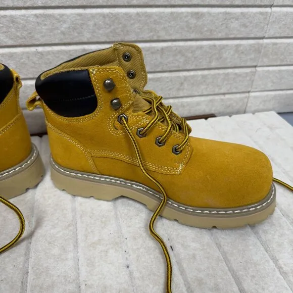Brahma Steel Toe Work Boots Yellow Duck Suede &amp; Rubber Non-Slip Sole 7