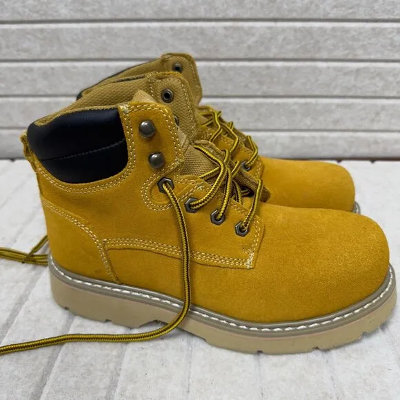 Brahma Steel Toe Work Boots Yellow Duck Suede &amp; Rubber Non-Slip Sole 7