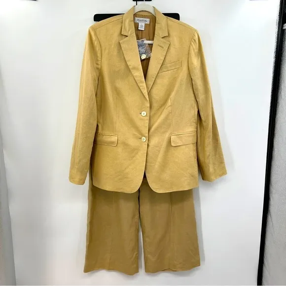 Brooks Brothers linen suit Women's Blazer Jacket set 2-piece Trouser Pants Tan