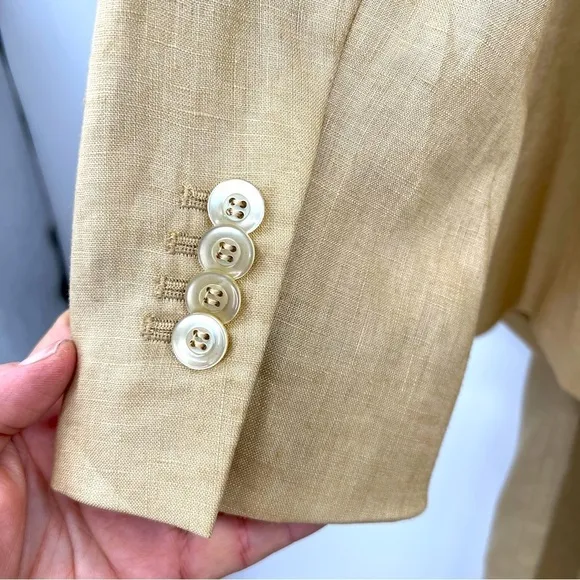 Brooks Brothers linen suit Women's Blazer Jacket set 2-piece Trouser Pants Tan