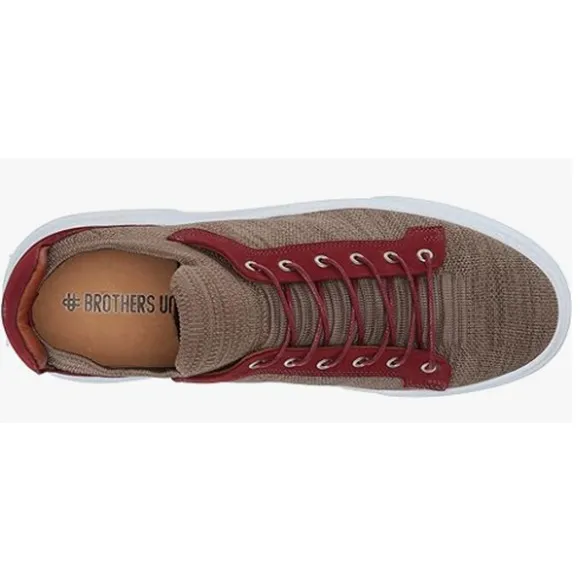 Brothers United Men's Leather Fashion Sneaker, Khaki Lux Knit/Bordo Nubuck, SZ11