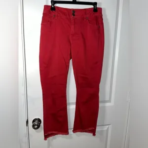 CAbi Maroon Capri Cut Frayed End Trim Hi-Low Crop Zipper Button Jeans Sz 4