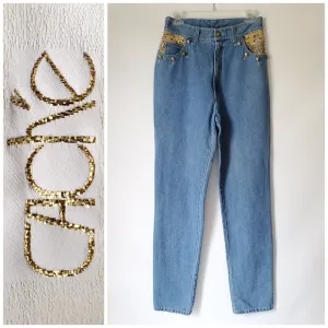 Cach'e Vintage Indian Head Gold Buttons Jeans Sz 8