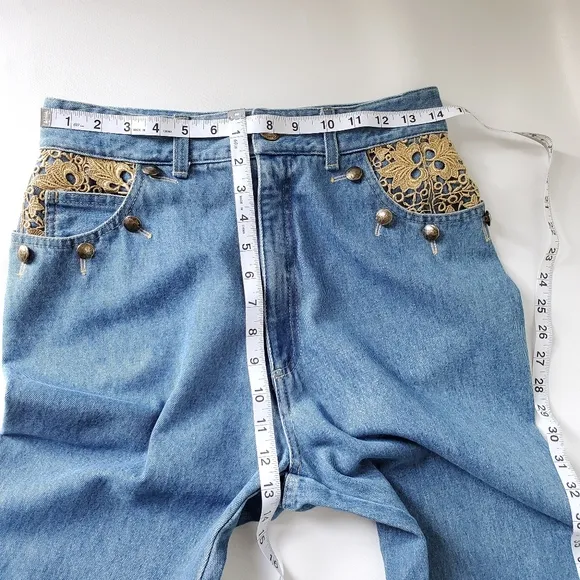 Cach'e Vintage Indian Head Gold Buttons Jeans Sz 8