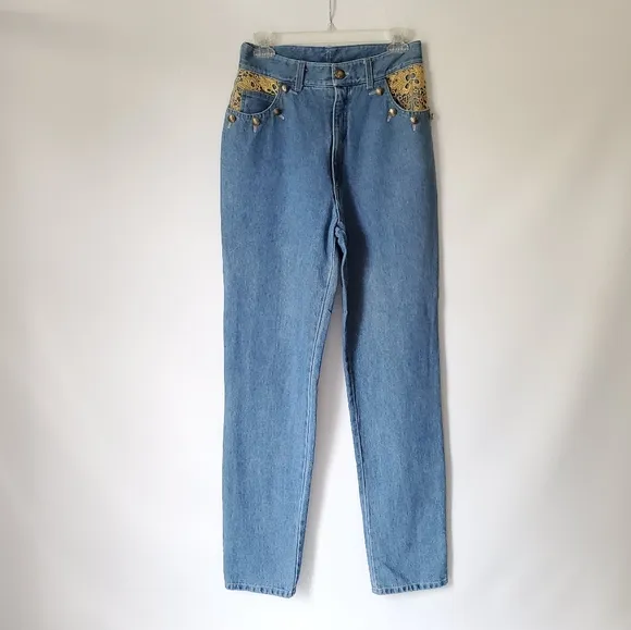 Cach'e Vintage Indian Head Gold Buttons Jeans Sz 8
