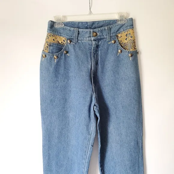 Cach'e Vintage Indian Head Gold Buttons Jeans Sz 8