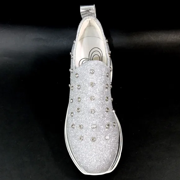 CAFeNOIR 🇮🇹 WOMENS SILVER STRETCH FABRIC SOFT FASHION SNEAKERS