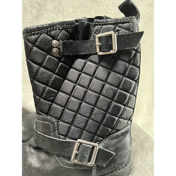 Calvin Klein Jeans Men’s 9.5 Black Premium leather designer Quilted ￼long boots