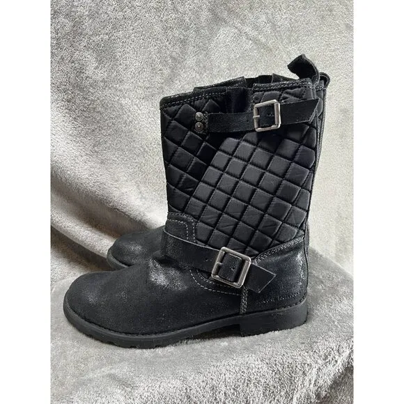 Calvin Klein Jeans Men’s 9.5 Black Premium leather designer Quilted ￼long boots