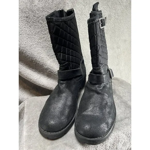 Calvin Klein Jeans Men’s 9.5 Black Premium leather designer Quilted ￼long boots