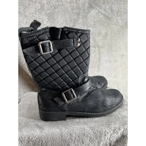 Calvin Klein Jeans Men’s 9.5 Black Premium leather designer Quilted ￼long boots