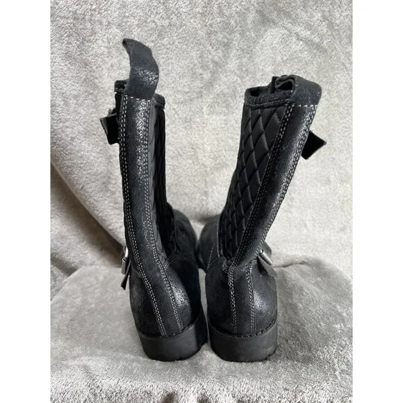 Calvin Klein Jeans Men’s 9.5 Black Premium leather designer Quilted ￼long boots
