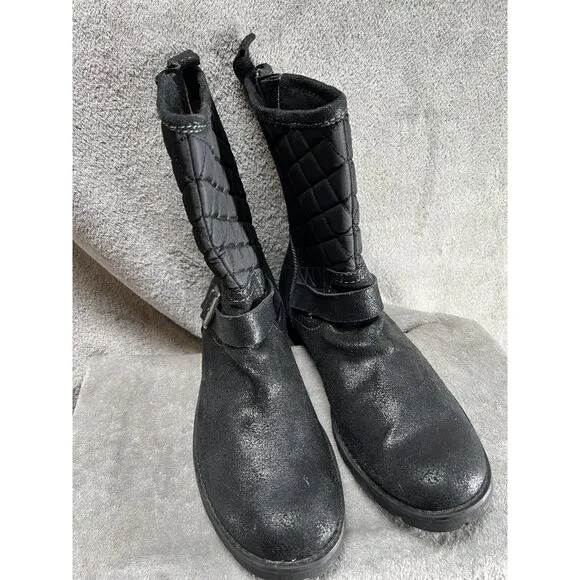 Calvin Klein Jeans Men’s 9.5 Black Premium leather designer Quilted ￼long boots