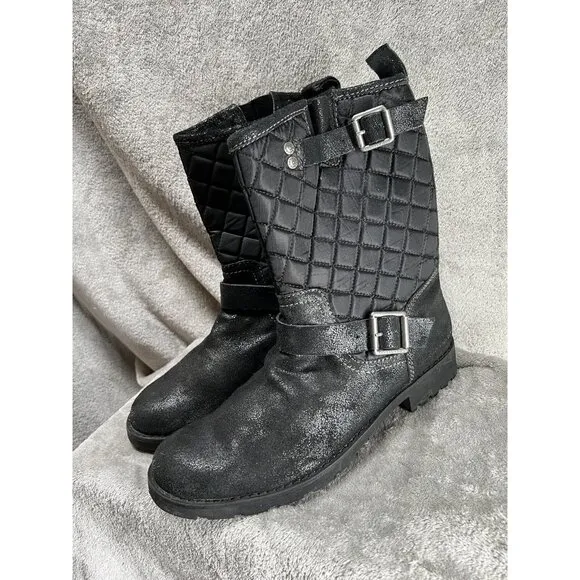 Calvin Klein Jeans Men’s 9.5 Black Premium leather designer Quilted ￼long boots