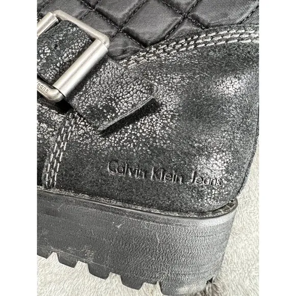 Calvin Klein Jeans Men’s 9.5 Black Premium leather designer Quilted ￼long boots