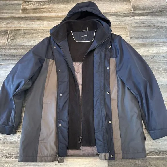 Calvin Klein Mens Jacket Water Resistant Wind Protection Dbl Zip Removable Hood