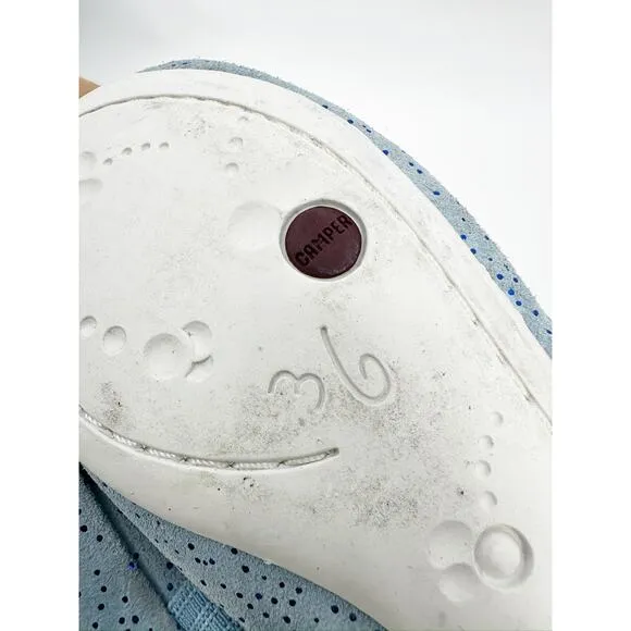 Camper Blue Metallic Dotted Leather Mary Jane Flats Size 36