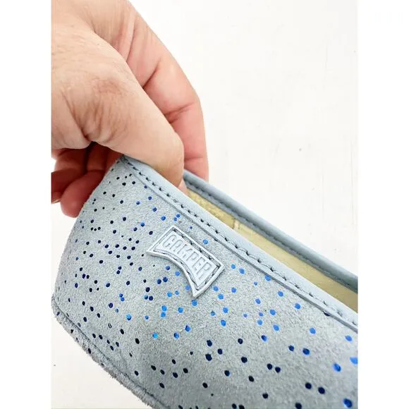 Camper Blue Metallic Dotted Leather Mary Jane Flats Size 36