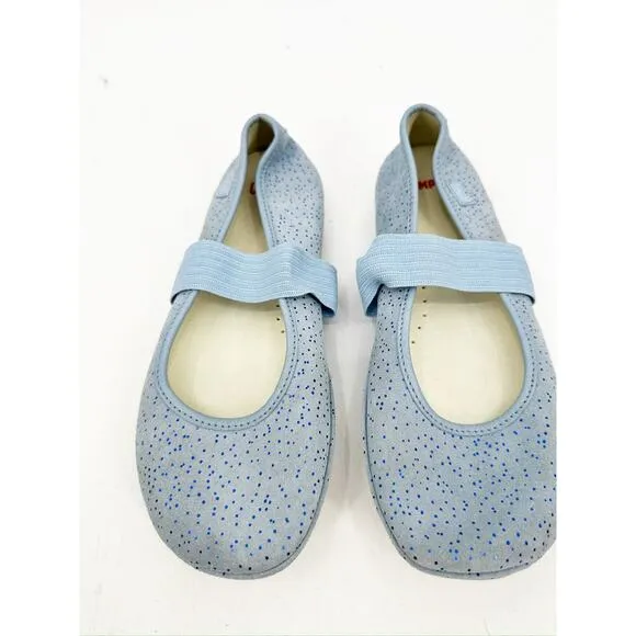 Camper Blue Metallic Dotted Leather Mary Jane Flats Size 36