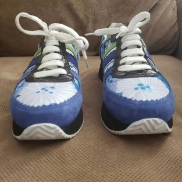 Carven blue floral suede spain fashion sneakers
