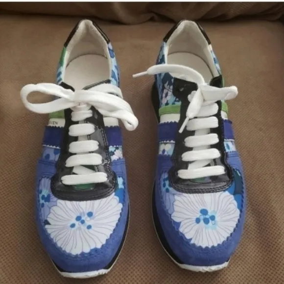 Carven blue floral suede spain fashion sneakers