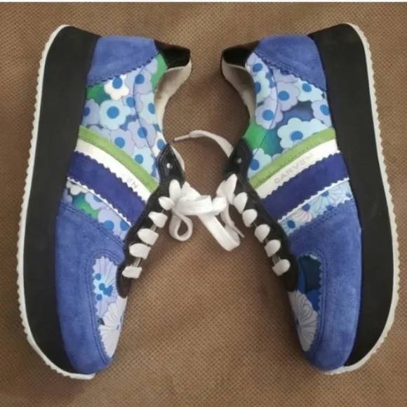 Carven blue floral suede spain fashion sneakers