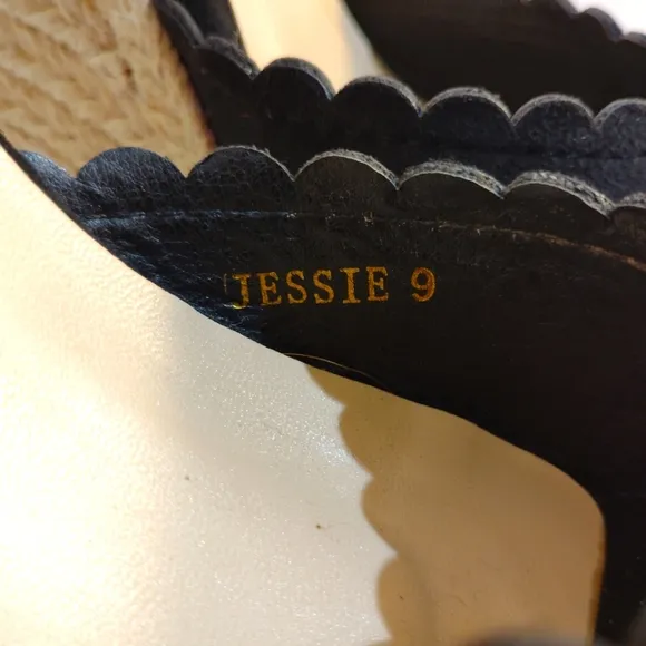 CCOCCI Jessie Espadrilles Wedge Sandal Black Suede Like w/ Ankle Buckle Strap