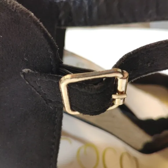 CCOCCI Jessie Espadrilles Wedge Sandal Black Suede Like w/ Ankle Buckle Strap