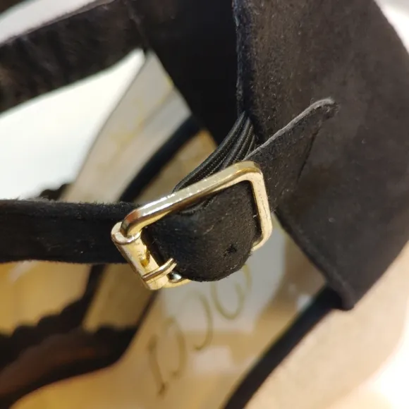 CCOCCI Jessie Espadrilles Wedge Sandal Black Suede Like w/ Ankle Buckle Strap