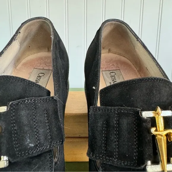 Cesare Pasciotti Handmade Italian Loafers with Metal Logo in Black Suede *Italy*