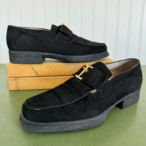 Cesare Pasciotti Handmade Italian Loafers with Metal Logo in Black Suede *Italy*