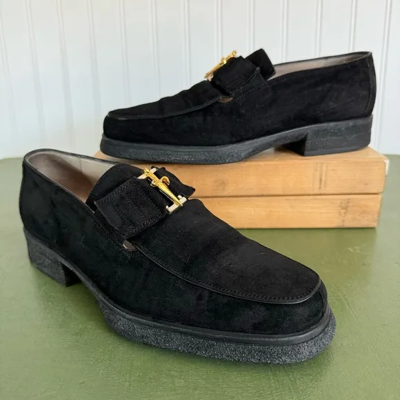Cesare Pasciotti Handmade Italian Loafers with Metal Logo in Black Suede *Italy*