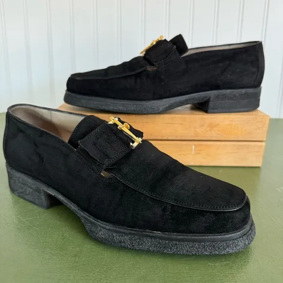 Cesare Pasciotti Handmade Italian Loafers with Metal Logo in Black Suede *Italy*