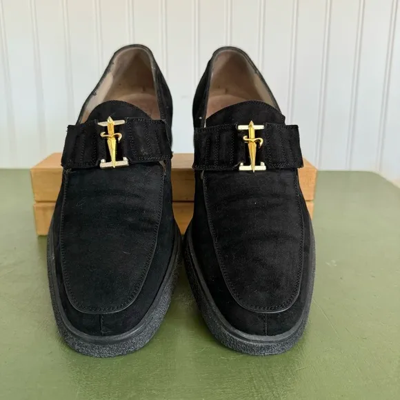 Cesare Pasciotti Handmade Italian Loafers with Metal Logo in Black Suede *Italy*