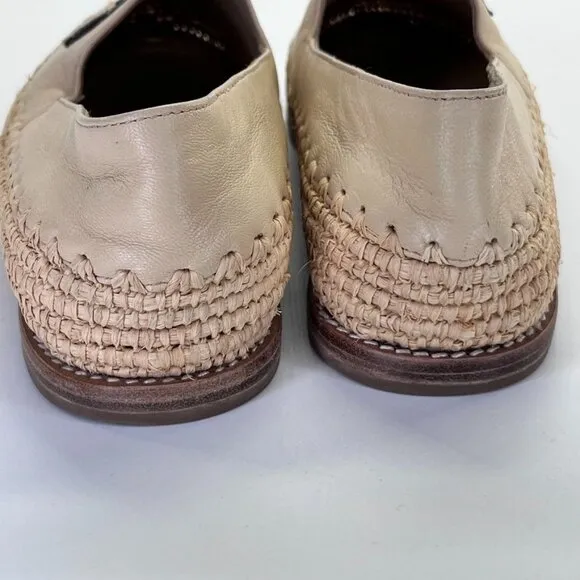 Chanel CC Espadrille Flats Size 40 Beige/Black Leather and Woven Raffia