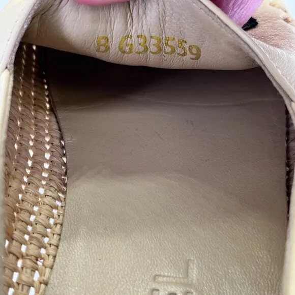 Chanel CC Espadrille Flats Size 40 Beige/Black Leather and Woven Raffia