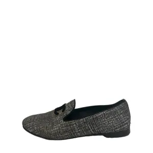 CHANEL Silver/Black Tweed Interlocking CC Logo Accent Loafers Flats Size 37 US 7