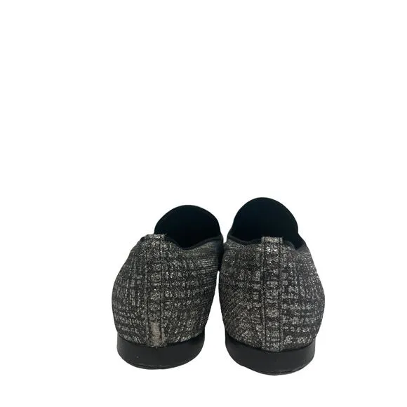 CHANEL Silver/Black Tweed Interlocking CC Logo Accent Loafers Flats Size 37 US 7