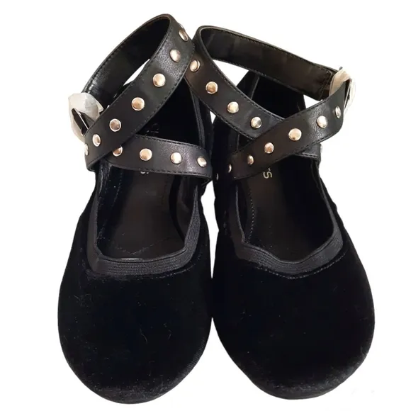 CHARLES DAVID Studded Ballet Flat Black Velvet Ankle Strap Whimsigoth NW…