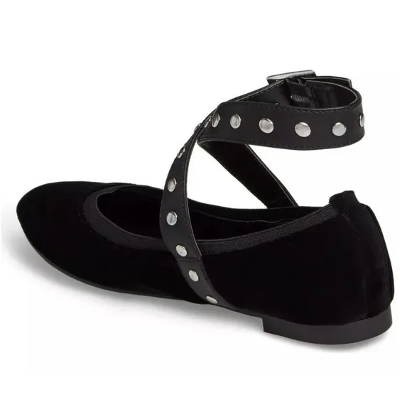 CHARLES DAVID Studded Ballet Flat Black Velvet Ankle Strap Whimsigoth NW…