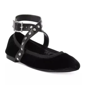 CHARLES DAVID Studded Ballet Flat Black Velvet Ankle Strap Whimsigoth NW…
