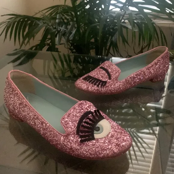 CHIARA FERRAGNI FLIRTING PINK GLITTER LOAFERS
