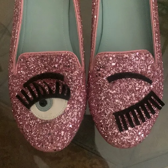 CHIARA FERRAGNI FLIRTING PINK GLITTER LOAFERS