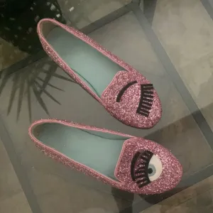 CHIARA FERRAGNI FLIRTING PINK GLITTER LOAFERS