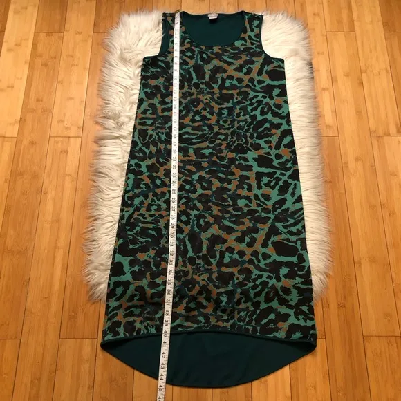 Chico’s Camo Animal Print Green Brown Hi-low Hem Midi Dress size 0 (4/6 US)