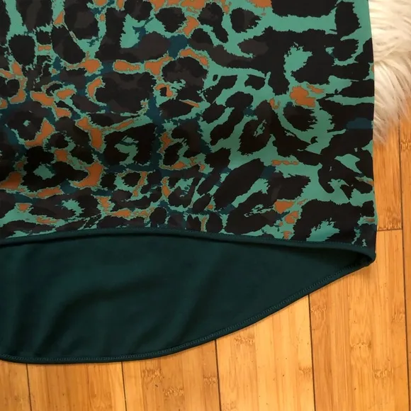 Chico’s Camo Animal Print Green Brown Hi-low Hem Midi Dress size 0 (4/6 US)