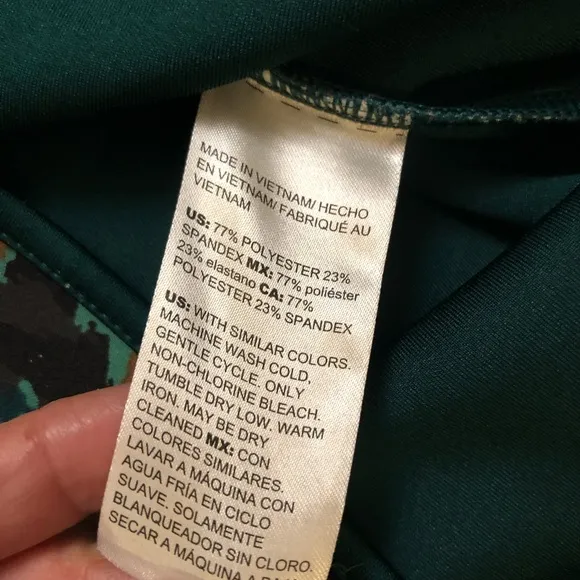 Chico’s Camo Animal Print Green Brown Hi-low Hem Midi Dress size 0 (4/6 US)